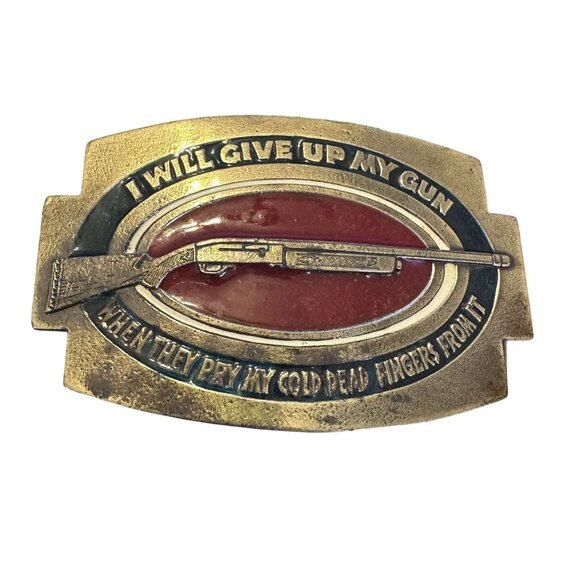 Vtg Belt Buckle I Will Give Up My Gun When They Pry It From My Cold Dead Fingers - Picture 1 of 2